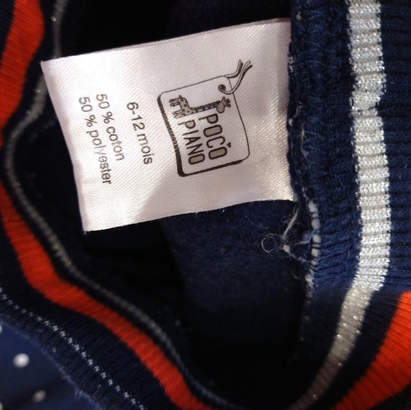 6-12m poco piano Navy white polkadot track suit red cuffs - Picture 12 of 13